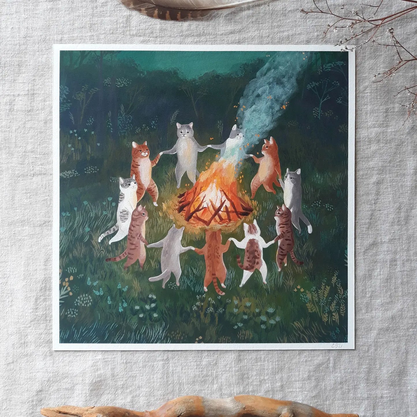 Cécile Berrubé Print - Dancing cats 20x20cm