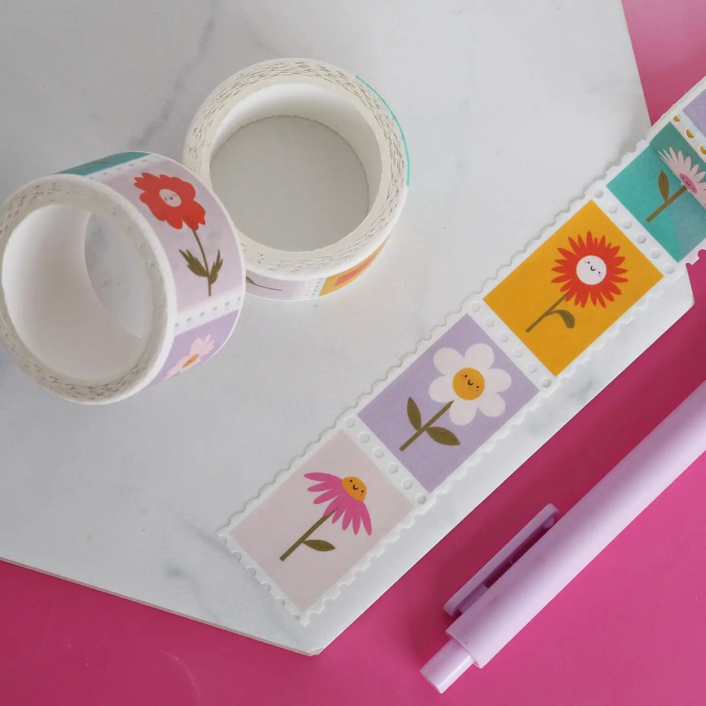 Nutmeg and Arlo Washi Tape - Flower postage stamp (wide)