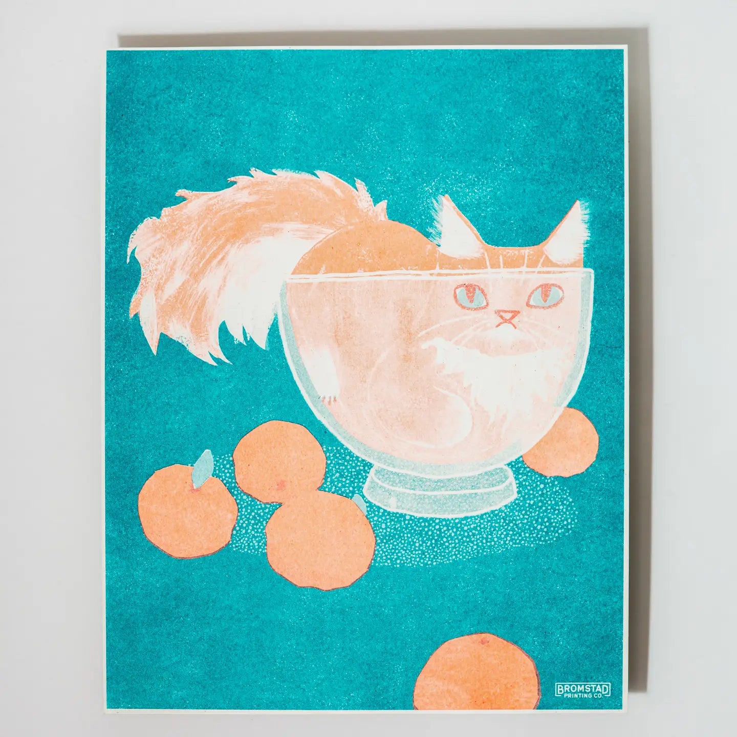 Bromstad Printing Co. - Risograph Art Print 'Orange Cat in a Bowl' 28x36cm