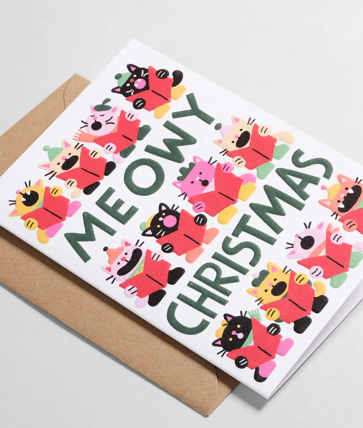 Wrap - Kerstkaart 'Meowy Christmas' met reliëf