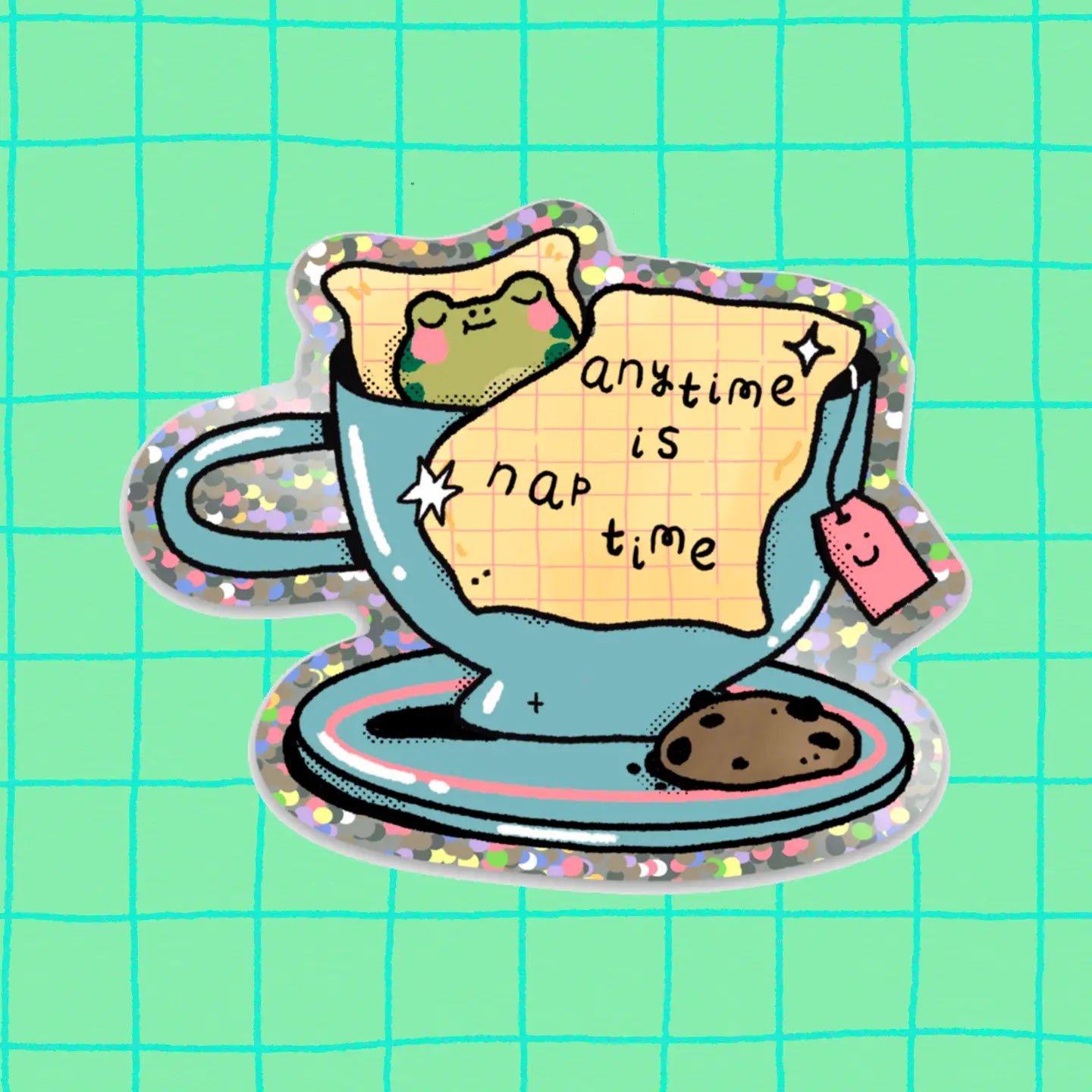Bloemkolie Holographic Sticker - Naptime frog