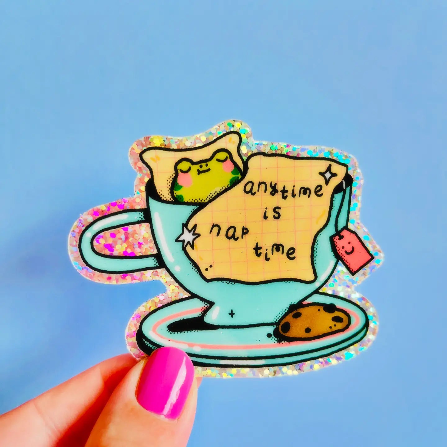 Bloemkolie Holographic Sticker - Naptime frog