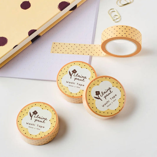 Washi tape Geel Bruin Polka Dot - Claire Paul