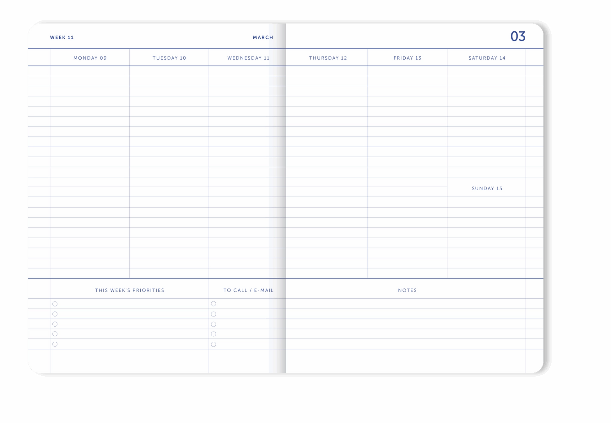 Agenda 2026 - A-Journal weekly planner page layout for March with schedule and notes sections.