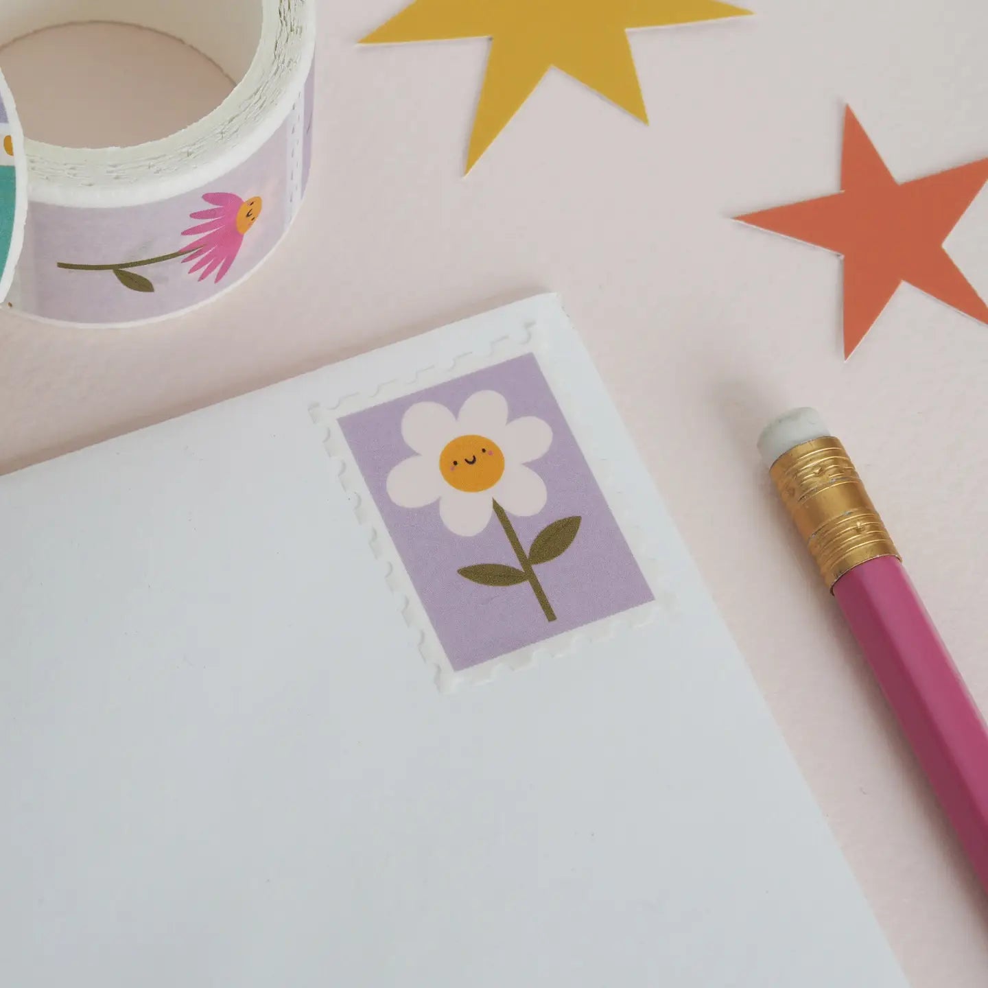 Nutmeg and Arlo Washi Tape - Flower postage stamp (wide)