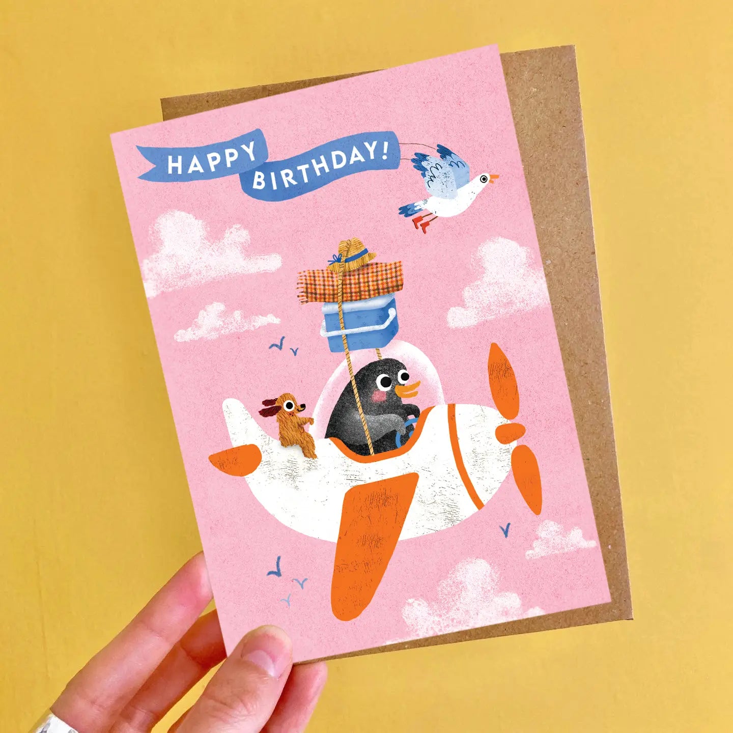 Emily Nash verjaardagskaart A6 - Pinguïn Verjaardagsvliegtuig