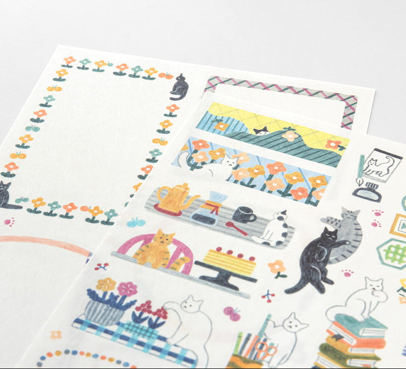 Midori Yuru Log Stickers - Cats (2 sheets)