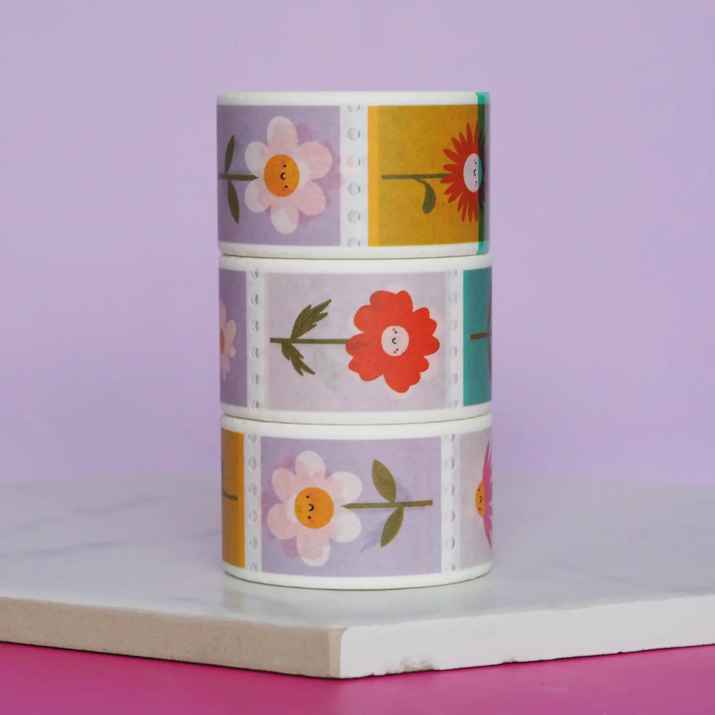 Nutmeg and Arlo Washi Tape - Flower postage stamp (wide)
