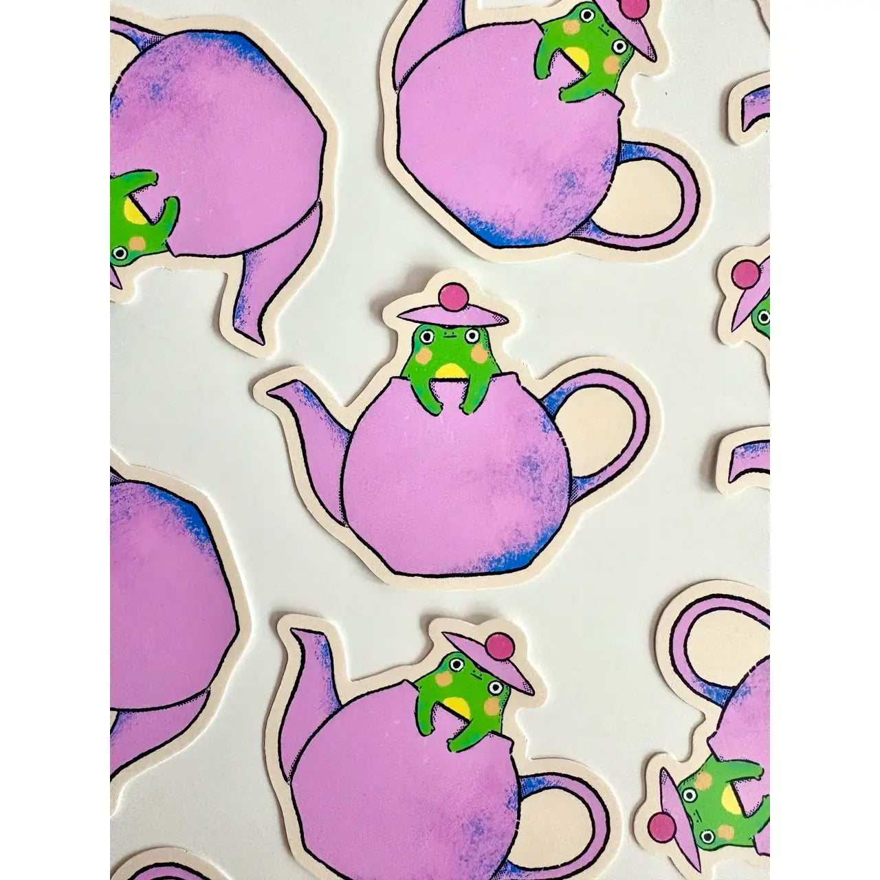 Bloemkolie Sticker - Kikker in theepot
