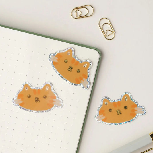 Claire Paul Holografische sticker - Lichtbruine kat
