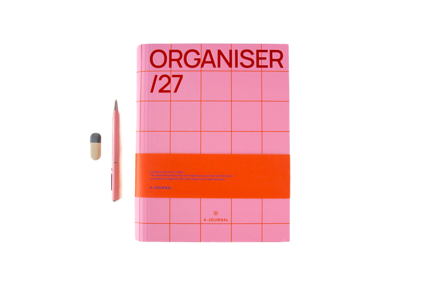 Planner 2027 Diary Spiral Organiser Checkered Pink Red 25x19 - A-Journal