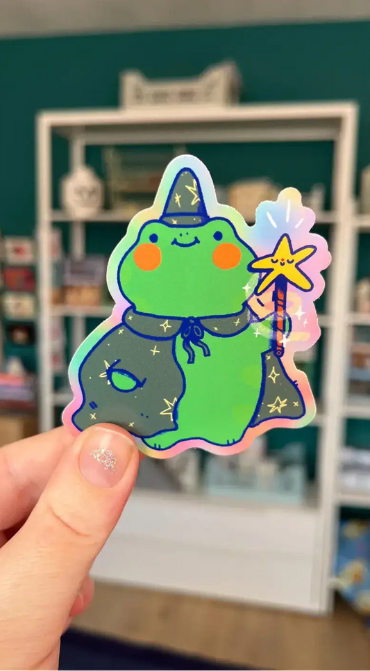 Sticker Bloemkolie Vinyl - Kikker tovenaar