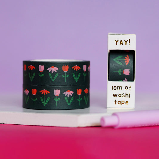 Grüne, rote und rosa Blumenblumen – Washi-Tape
