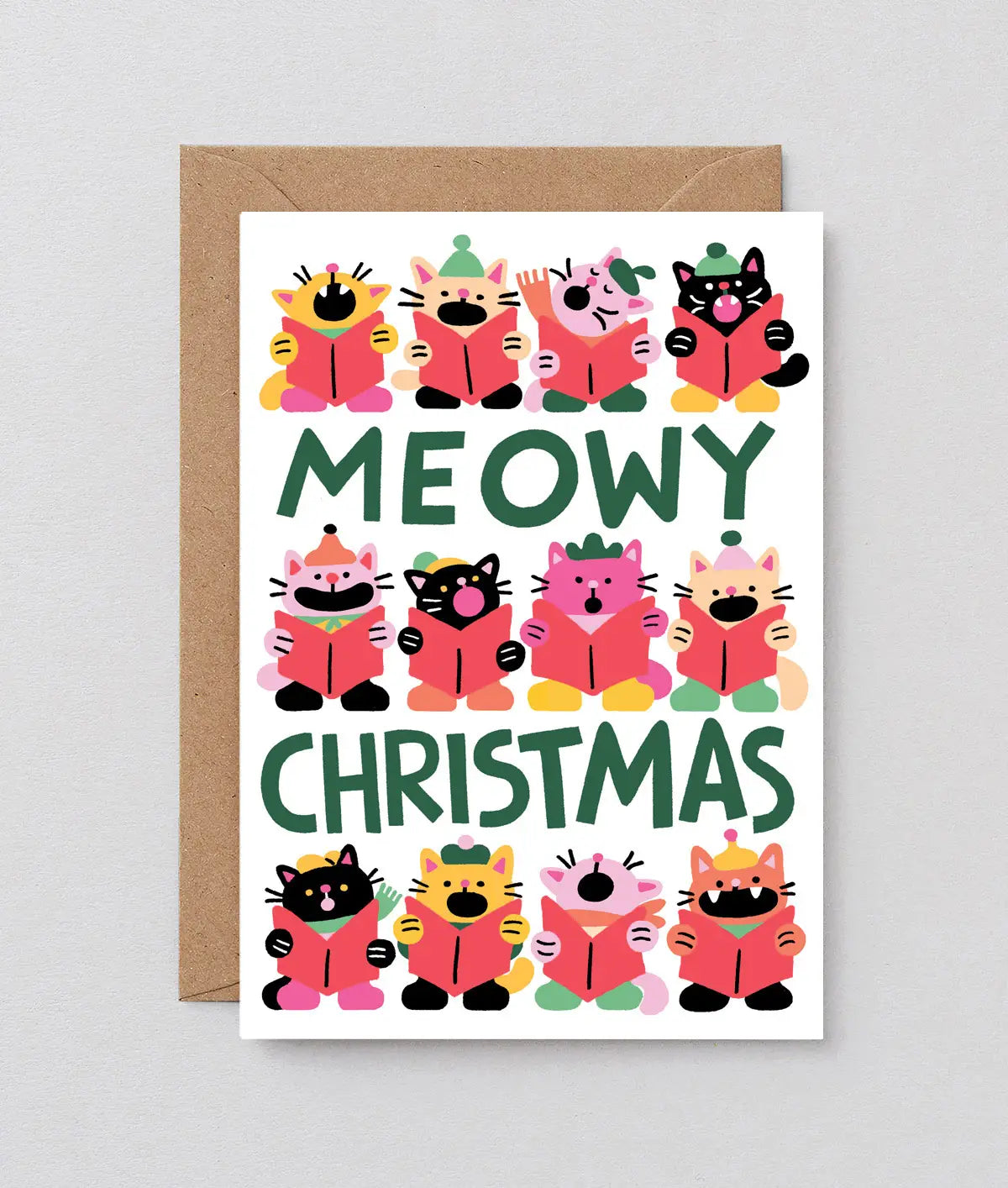 Wrap - Kerstkaart 'Meowy Christmas' met reliëf
