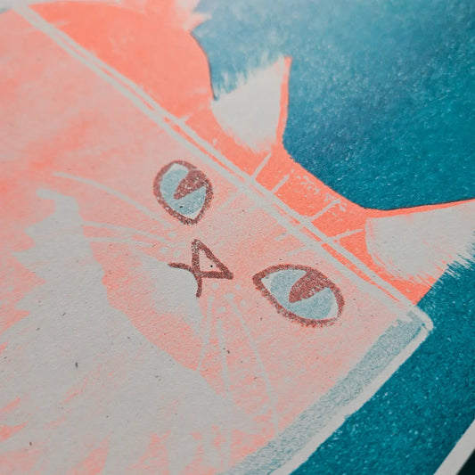 Bromstad Printing Co. - Risograph Art Print 'Orange Cat in a Bowl' 28x36cm