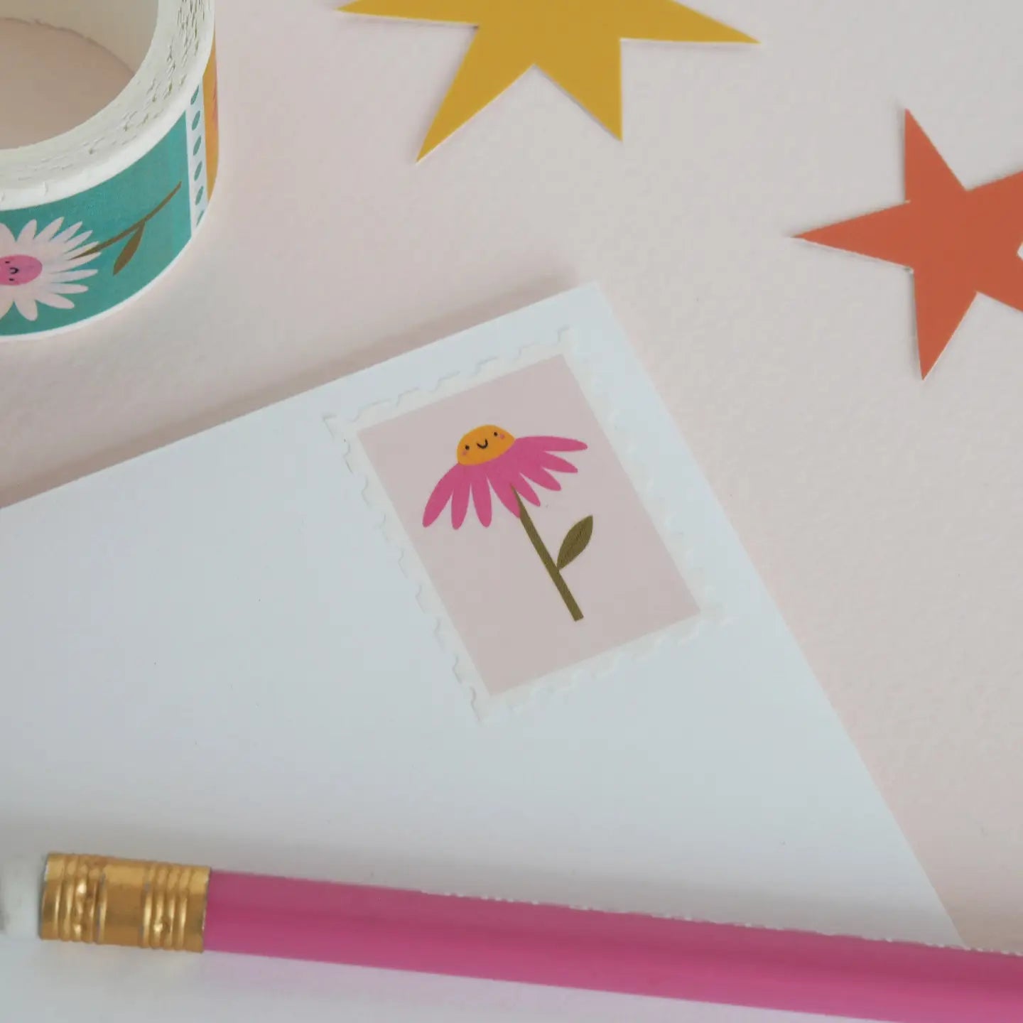 Nutmeg and Arlo Washi Tape - Flower postage stamp (wide)