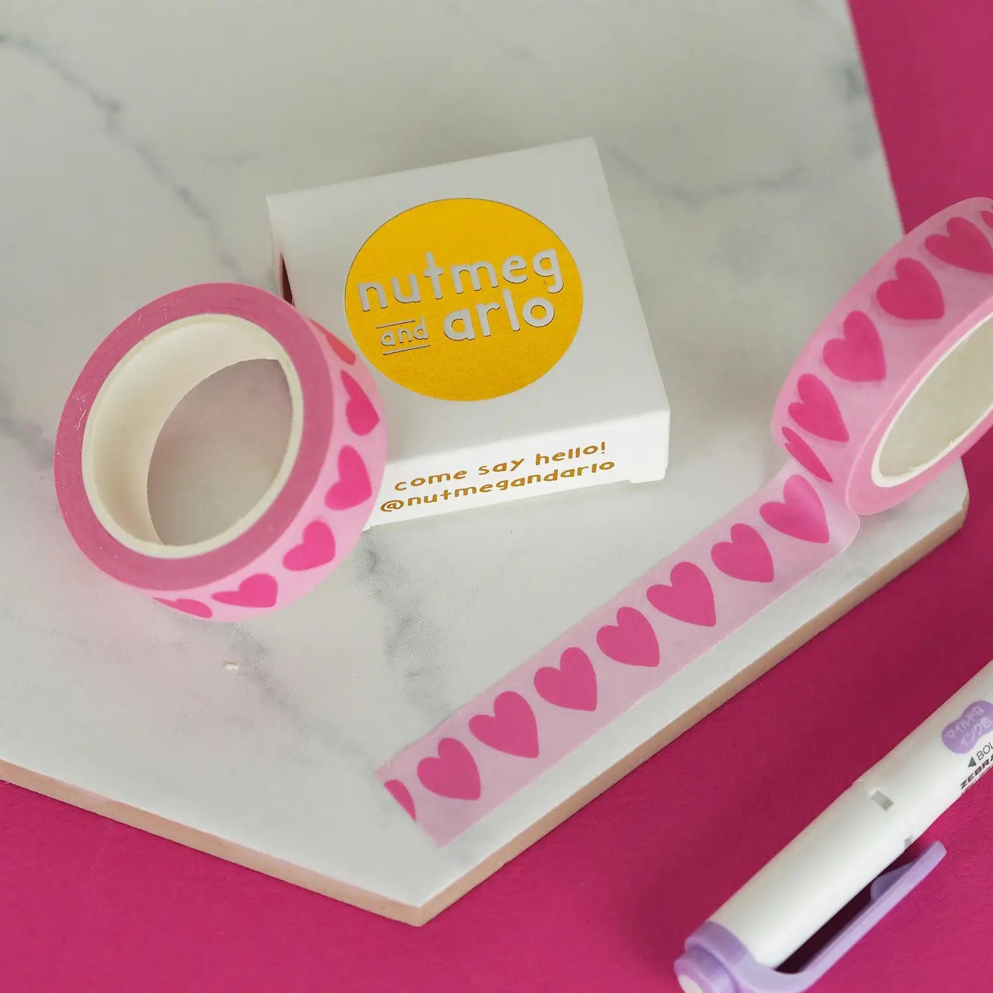 Nutmeg and Arlo Washi Tape - Love Hearts Pink