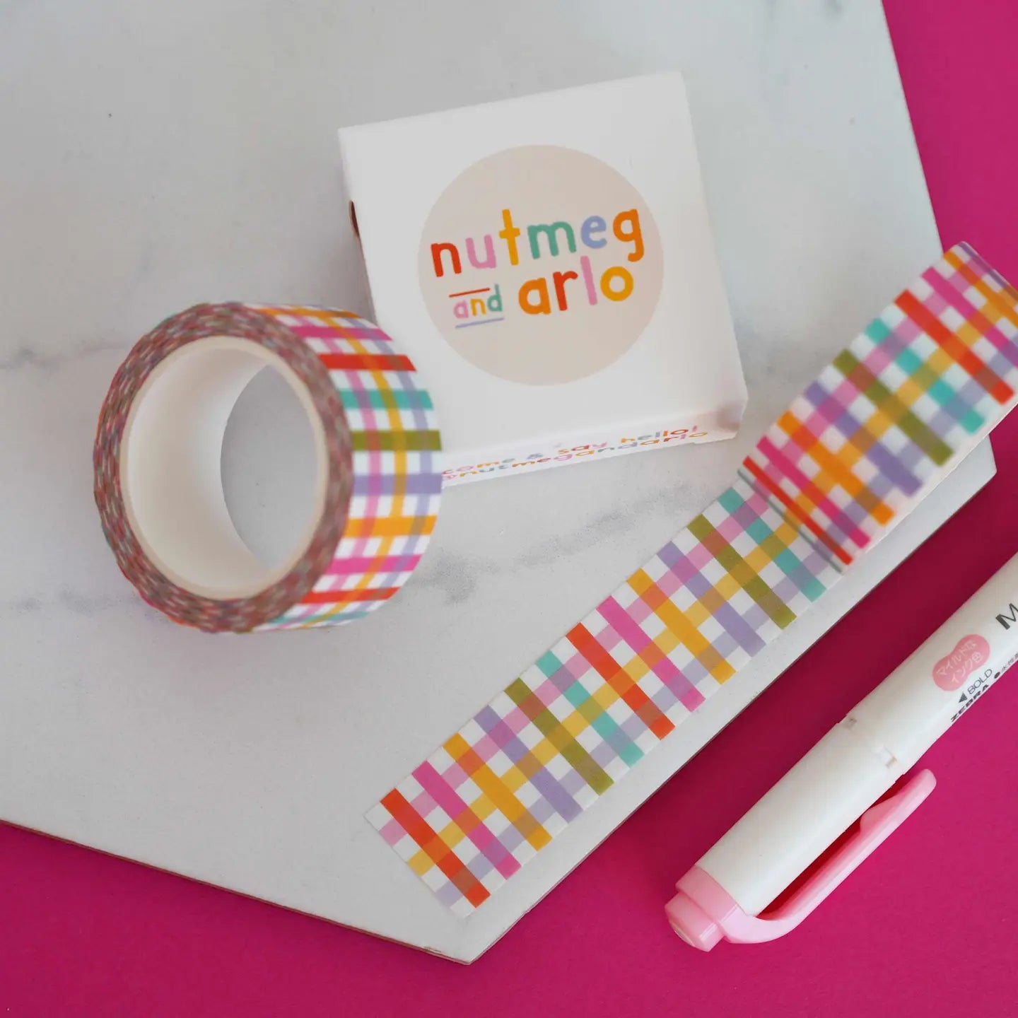 Nutmeg and Arlo Washi Tape - Clear Gingham (brede washi)