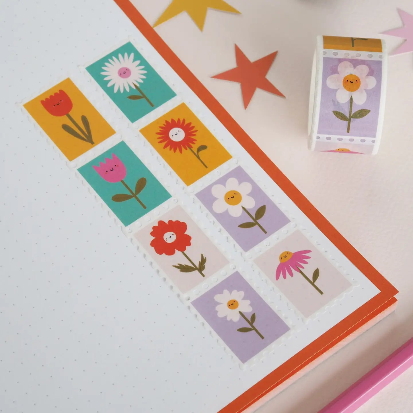 Nutmeg and Arlo Washi Tape - Flower postage stamp (wide)