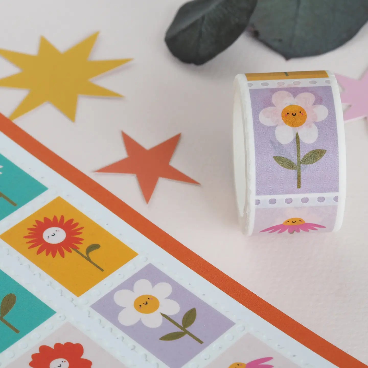 Nutmeg and Arlo Washi Tape - Flower postage stamp (wide)