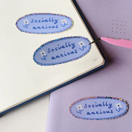 Sticker Holografisch Socially Anxious - Claire Paul