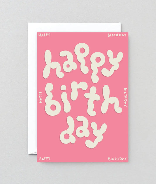 Wrap Wenskaart - 'Happy Birthday' Pink in reliëf