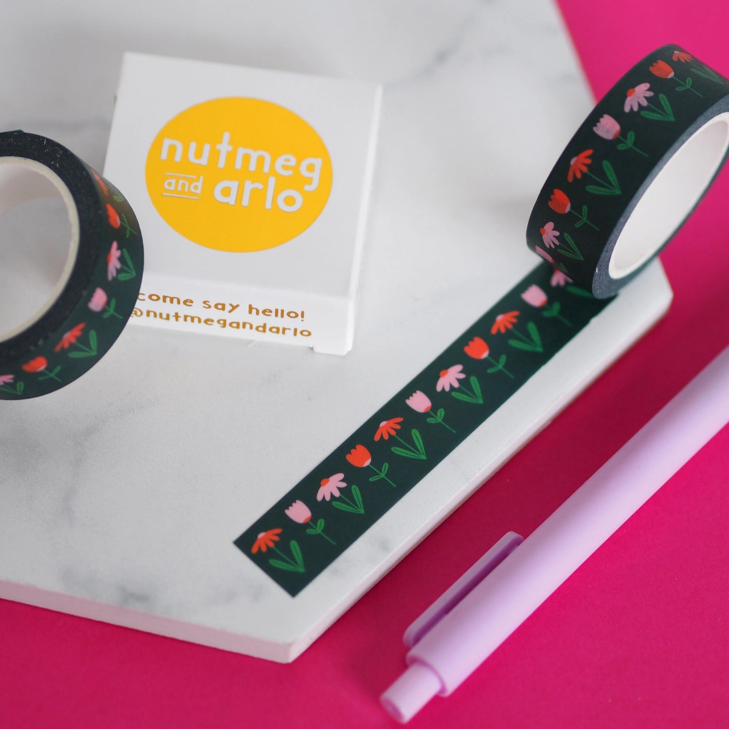 Nutmeg and Arlo Washi Tape - Green, Red & Pink Flower Floral