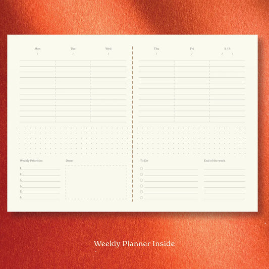 A4 Weekplanner datumloos Grid Rood - Fin Studio