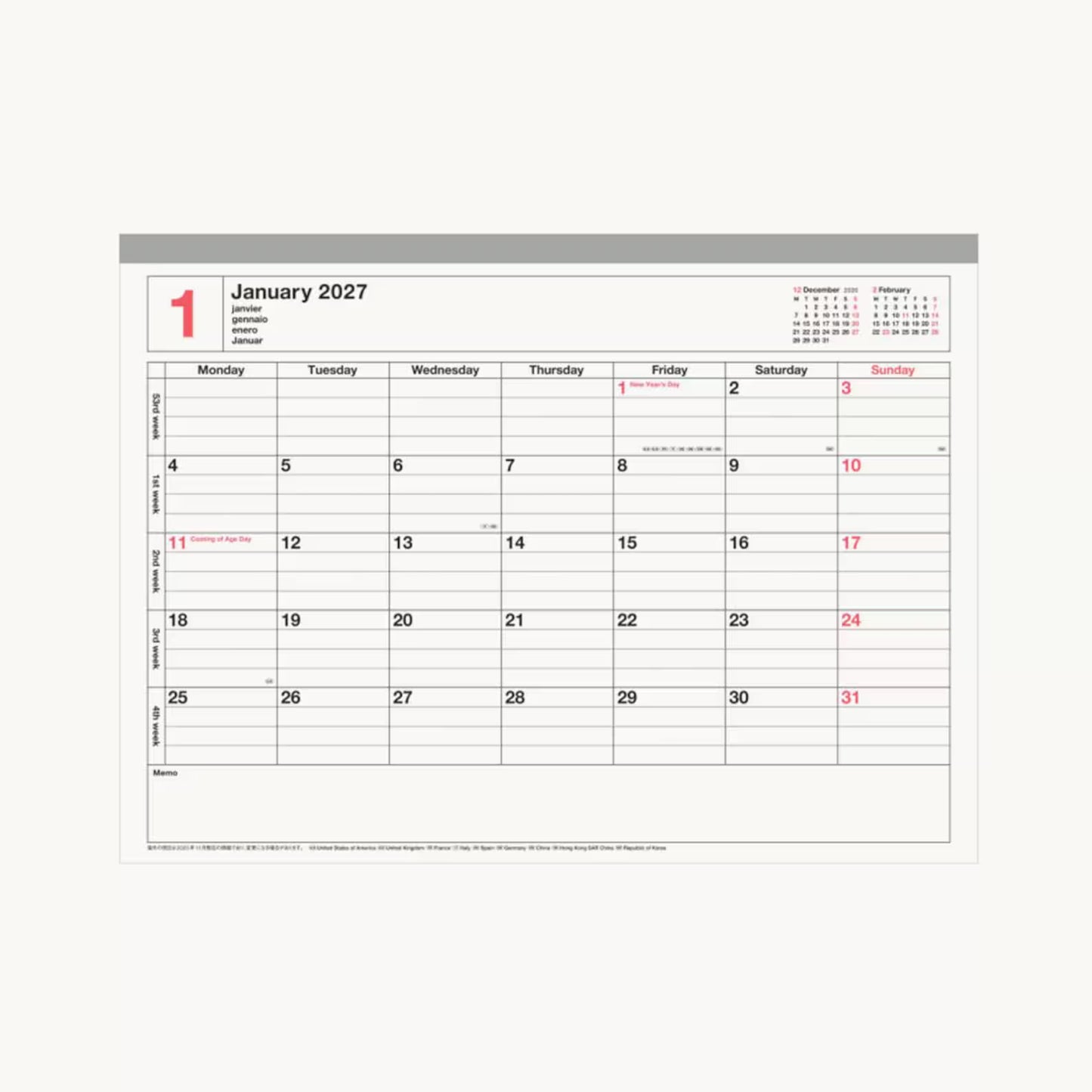2027 Notebook Calendar Medium Ivory - Mark’s Inc. Days