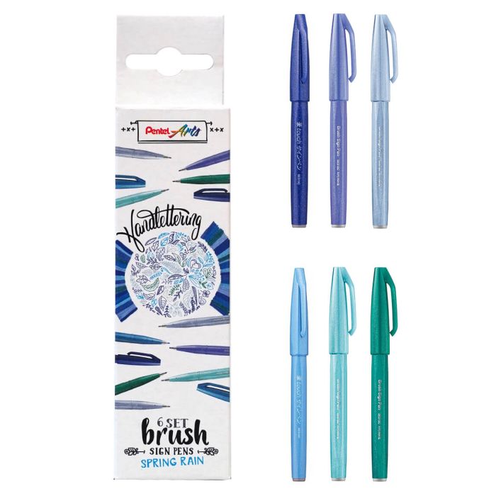 Pentel Pinselschild 6er-Set – Frühlingsregen