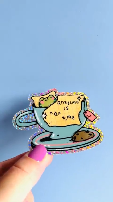 Bloemkolie Holographic Sticker - Naptime frog