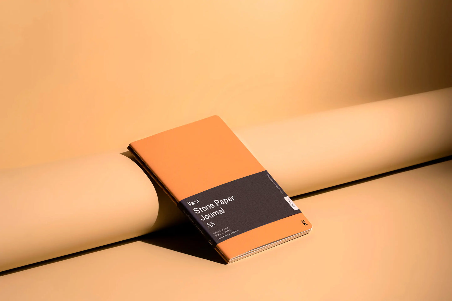 Karst stone paper journal A5 turmeric voorkant met label schuin