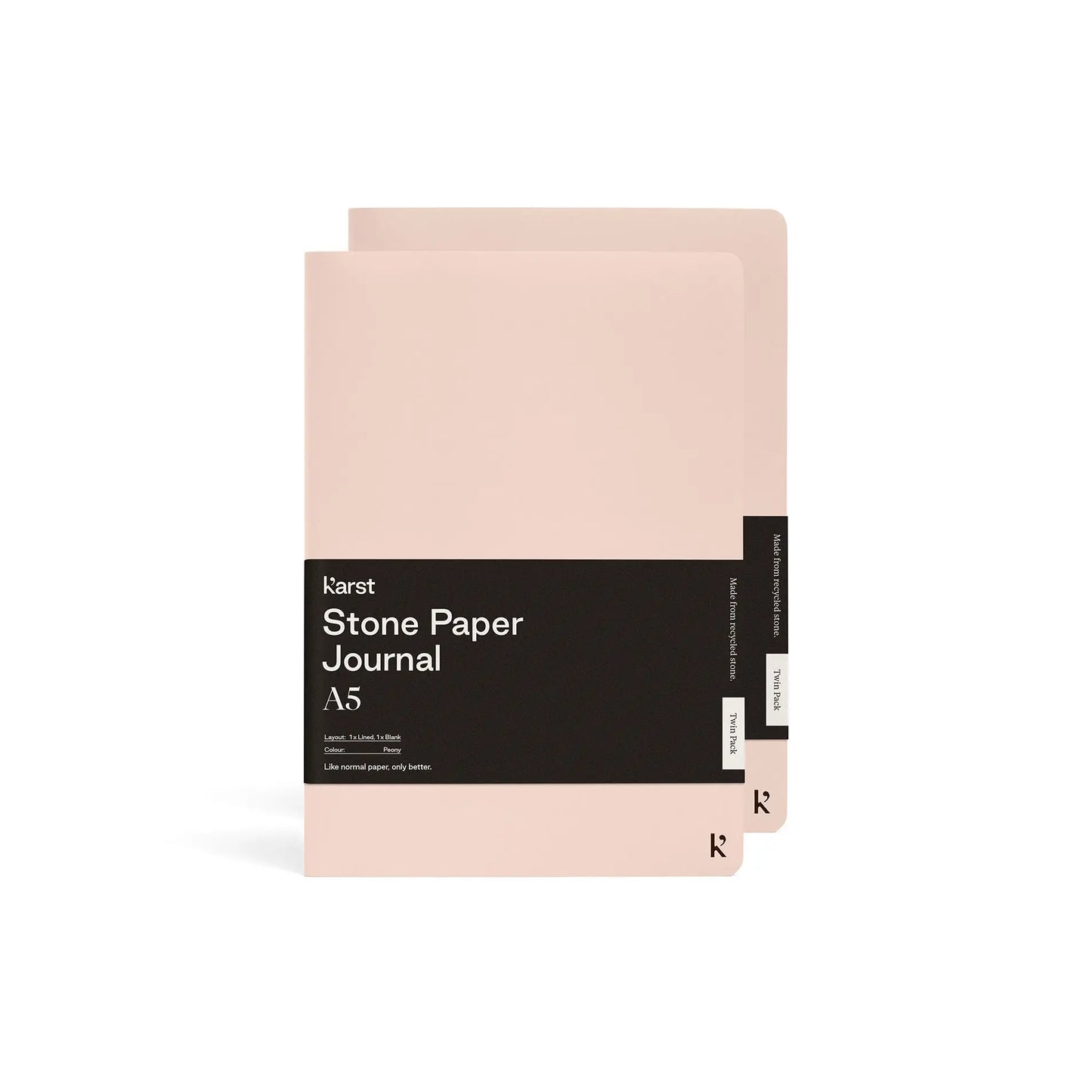 Karst stone paper journal A5 peony voorkant met label en logo