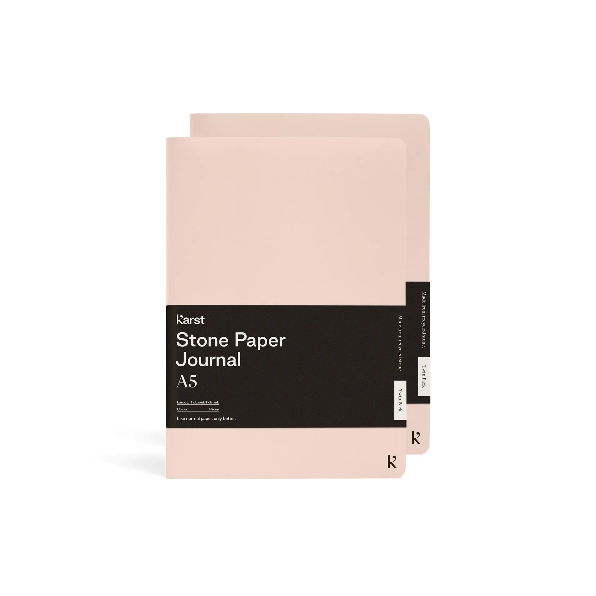 Karst stone paper journal A5 peony voorkant met label en logo