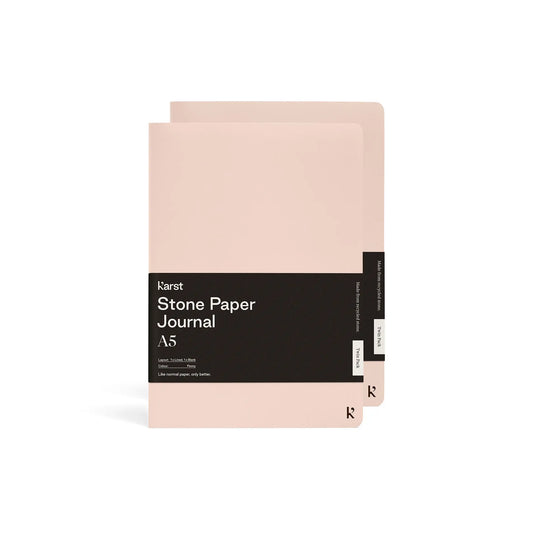 Karst stone paper journal A5 peony voorkant met label en logo