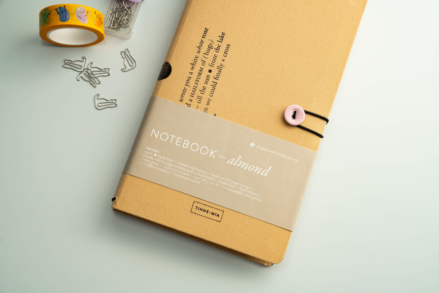 Tinne+Mia Notizbuch mit Knopf – Mandel