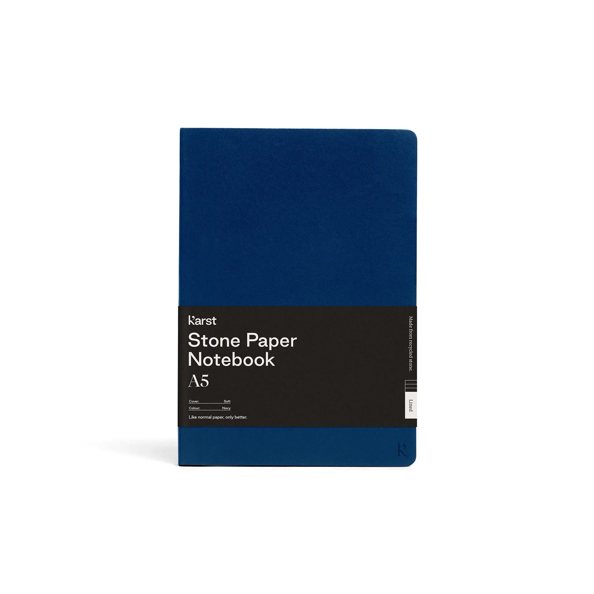 Karst Notitieboek A5 Softcover - Navy (Blank) - Voorkant met label