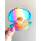 Bloemkolie Holographic Sticker - Oester met slapende kat