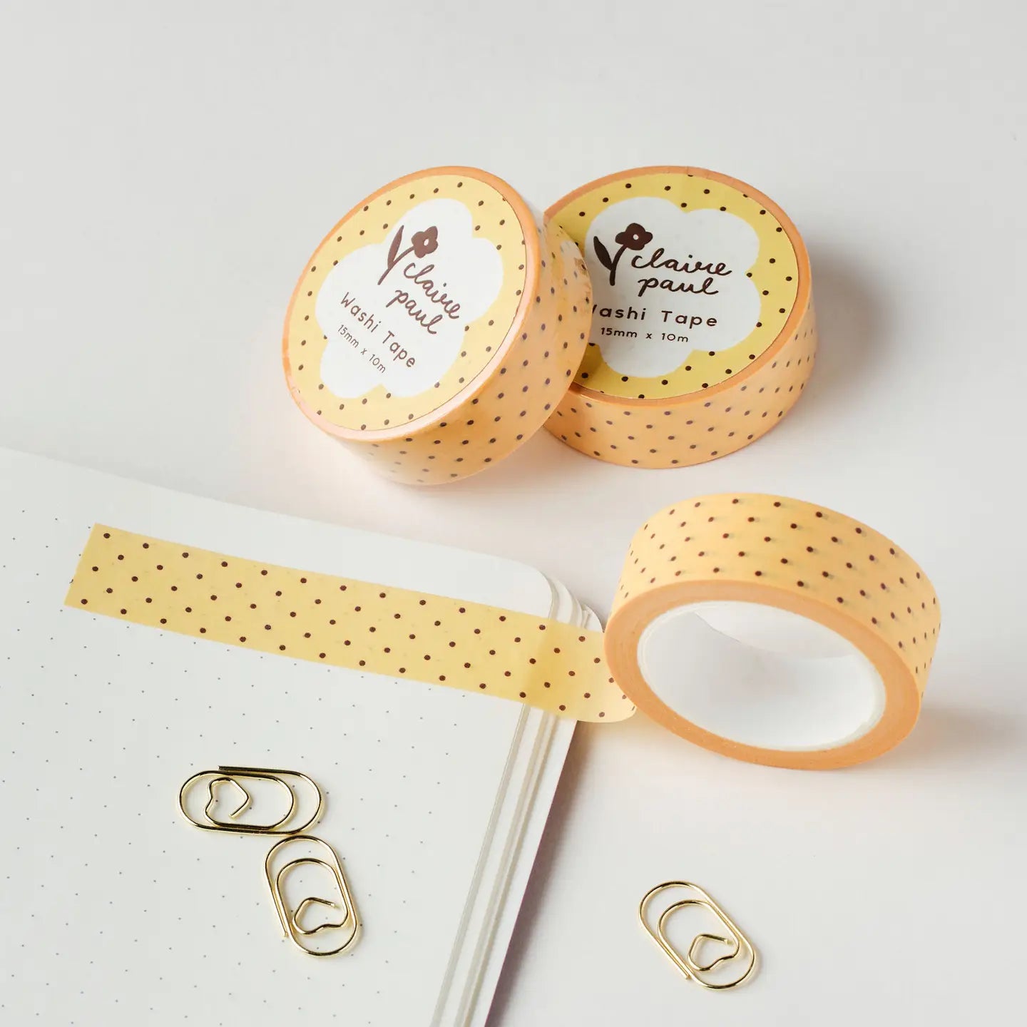 Washi tape Geel Bruin Polka Dot - Claire Paul