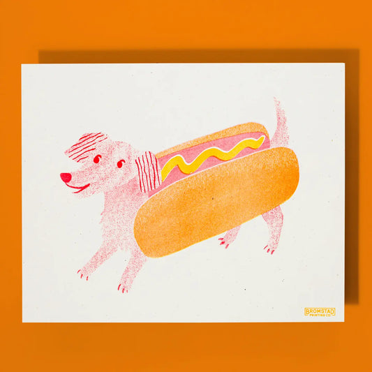 Bromstad Printing Co. - Risograph-Kunstdruck „Hot Dog“ (20,3 x 25,4 cm)