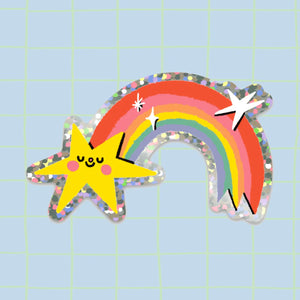 Bloemkolie Glitter Sticker - Rainbow