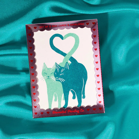 Wenskaart Set Liefdevolle katten Groen - Bromstad Printing Co.