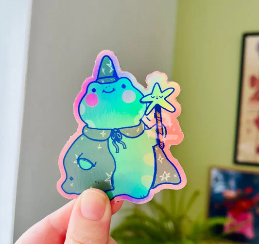 Bloemkolie Holographic Sticker - Kikker tovenaar