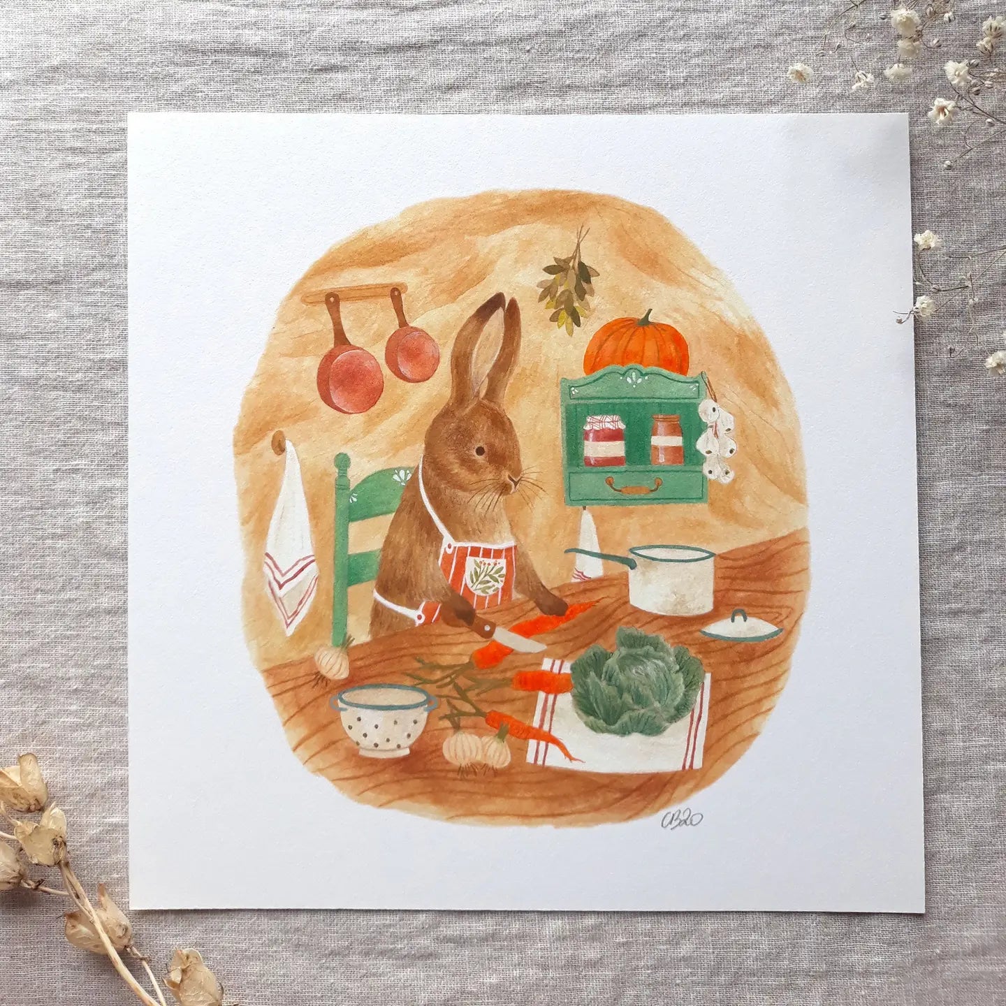 Art Print Konijn maakt soep 20x20cm - Cécile Berrubé