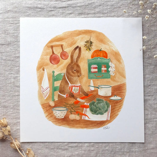 Art Print Konijn maakt soep 20x20cm - Cécile Berrubé
