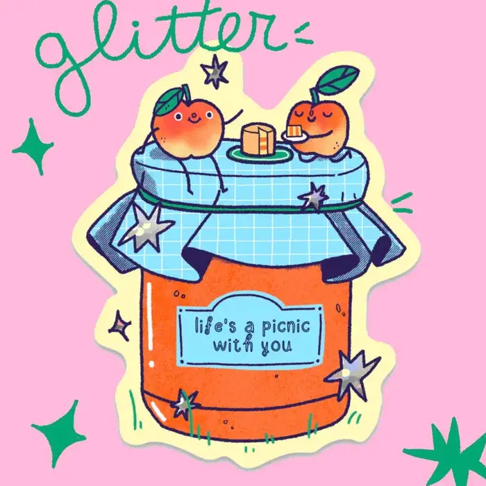 Bloemkolie Glitter Sticker - Abrikozenpicknick