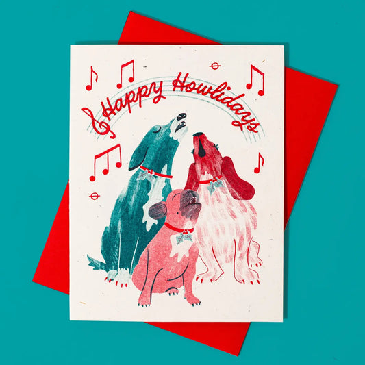 Bromstad Printing Co. - Risograph Kerstkaart 'Happy Howlidays Dogs' A2