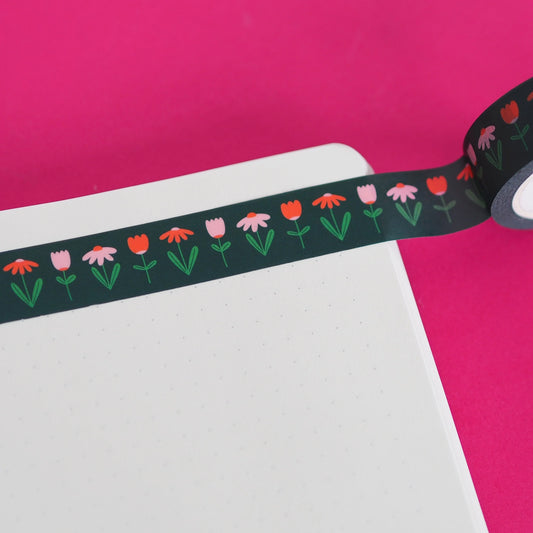 Green, Red & Pink Flower Floral - Washi tape