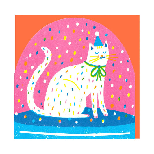 The Printed Peanut Stationery - Grote wenskaart 'Party Cat in Snowglobe'