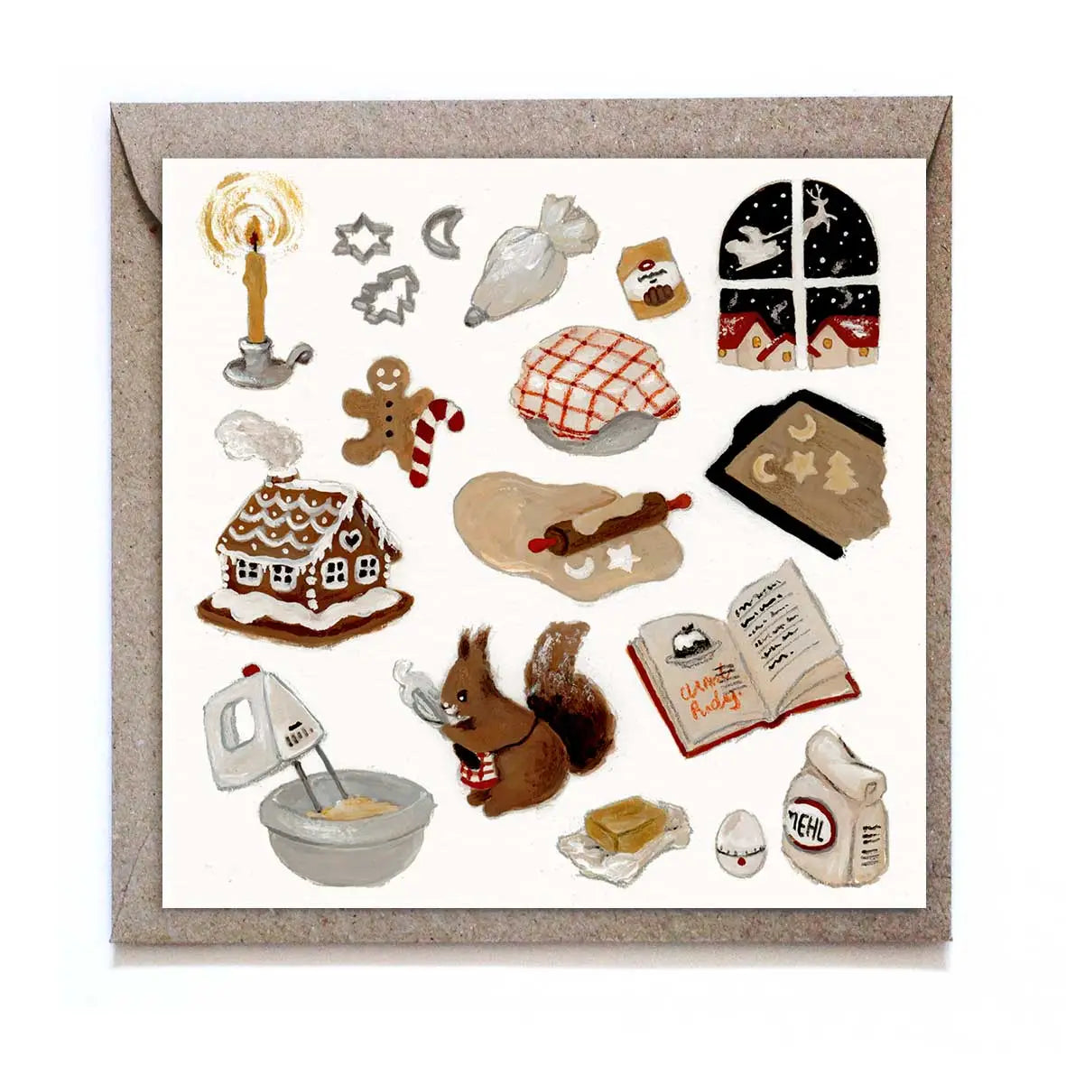 Weihnachtskarte mit Umschlag - Bäckerei
